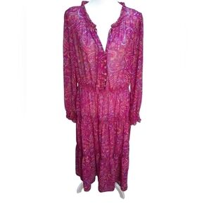 Beach Lunch Lounge Floral Midi Maxi Semi Sheer Tiered Dress Size M